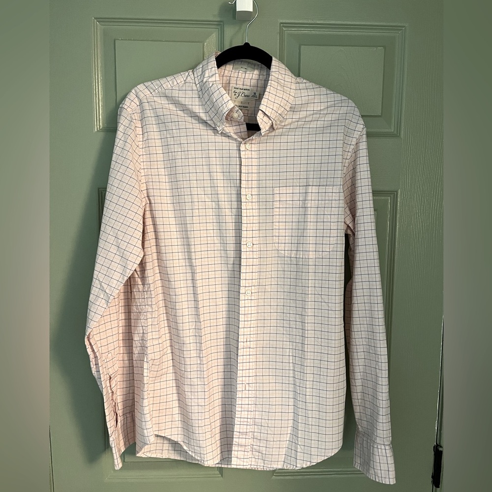 J Crew Slim Fit Shirt Secret Wash Poplin Pink Blue Plaid Cotton Button Up